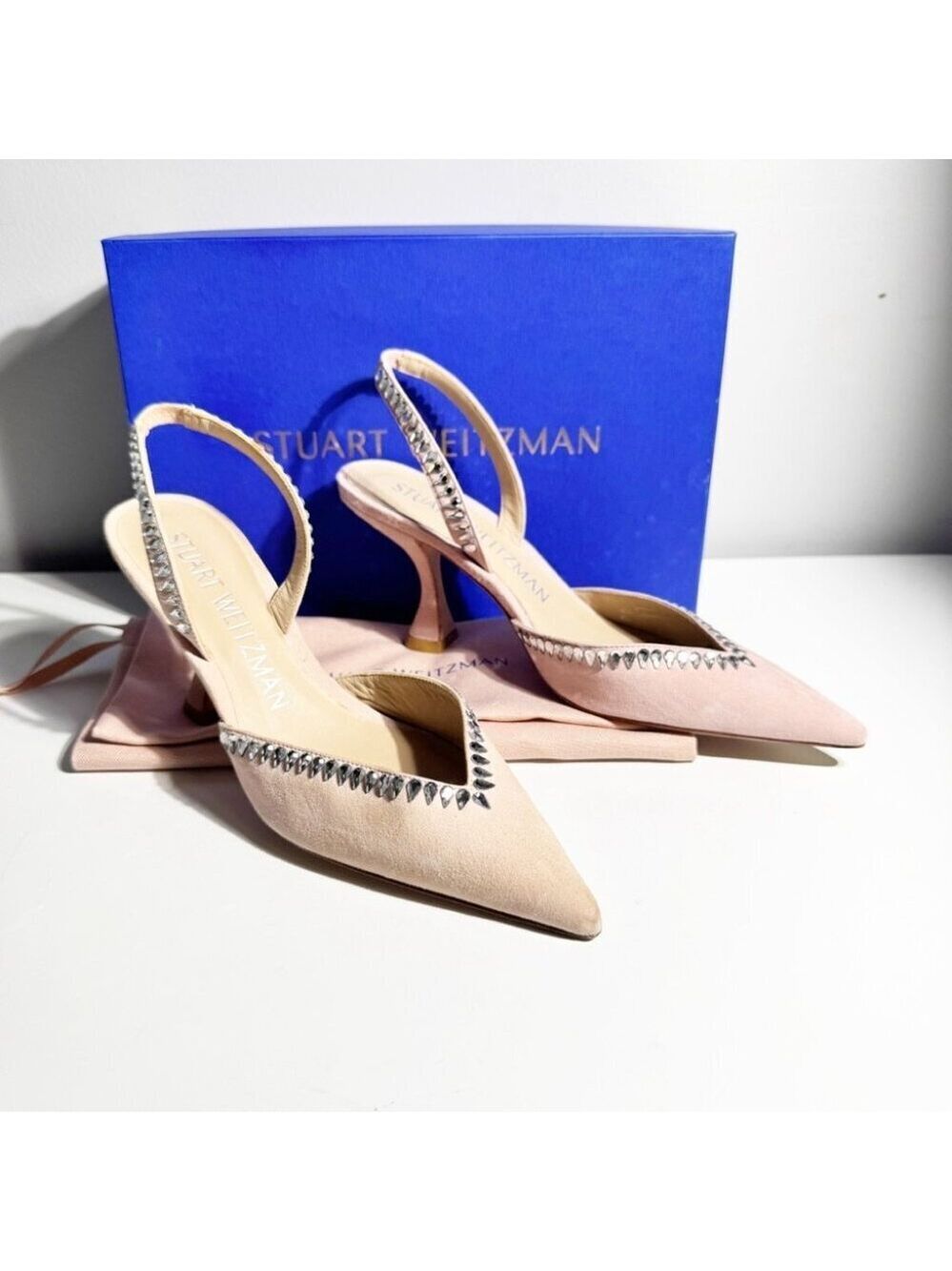 Stuart Weitzman Gemcut XCurve 85 in Suede Ballet Pink size 7